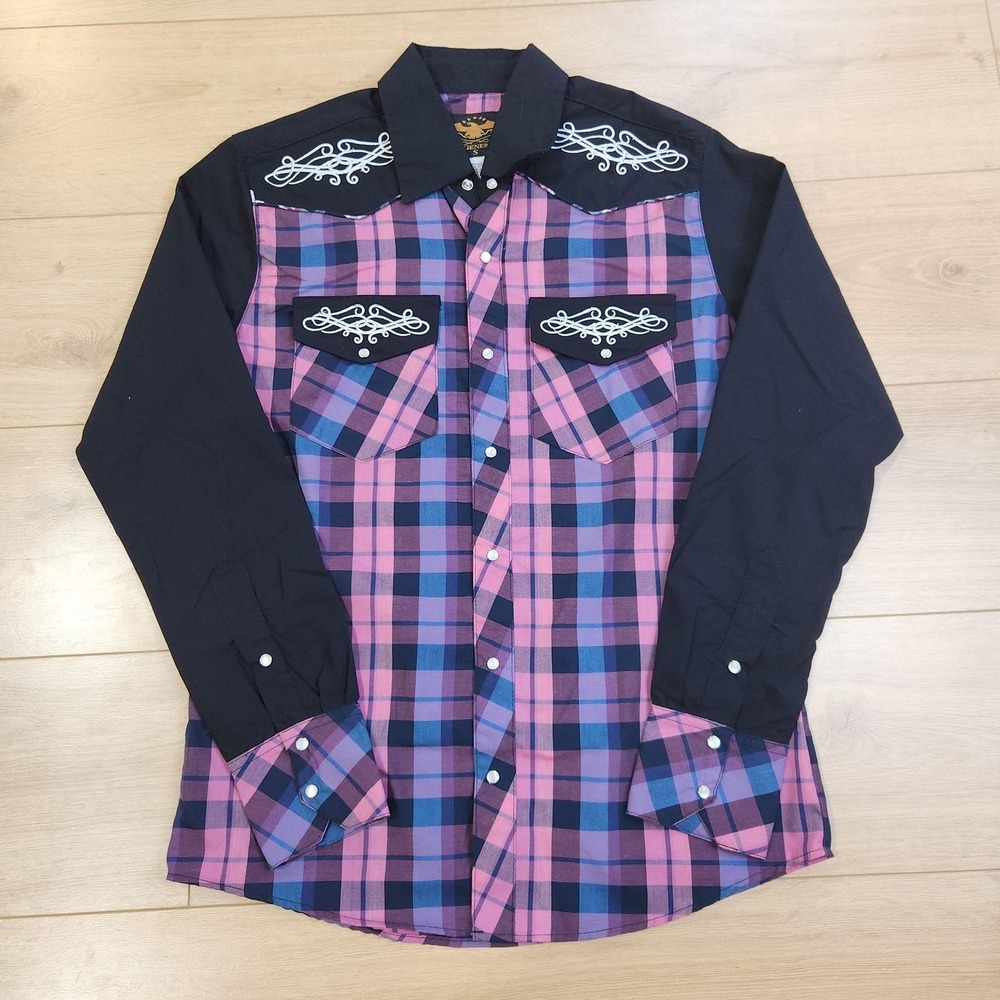 El General Shirt Mens Small Pink Plaid Western Pearl Snap Long Sleeve